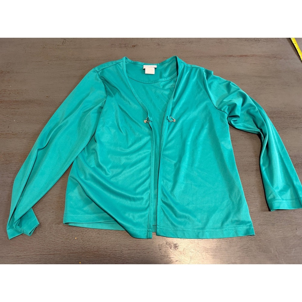 Blair Vintage Jade Green Open Front Cardigan Clasp Closure Size Medium 8627